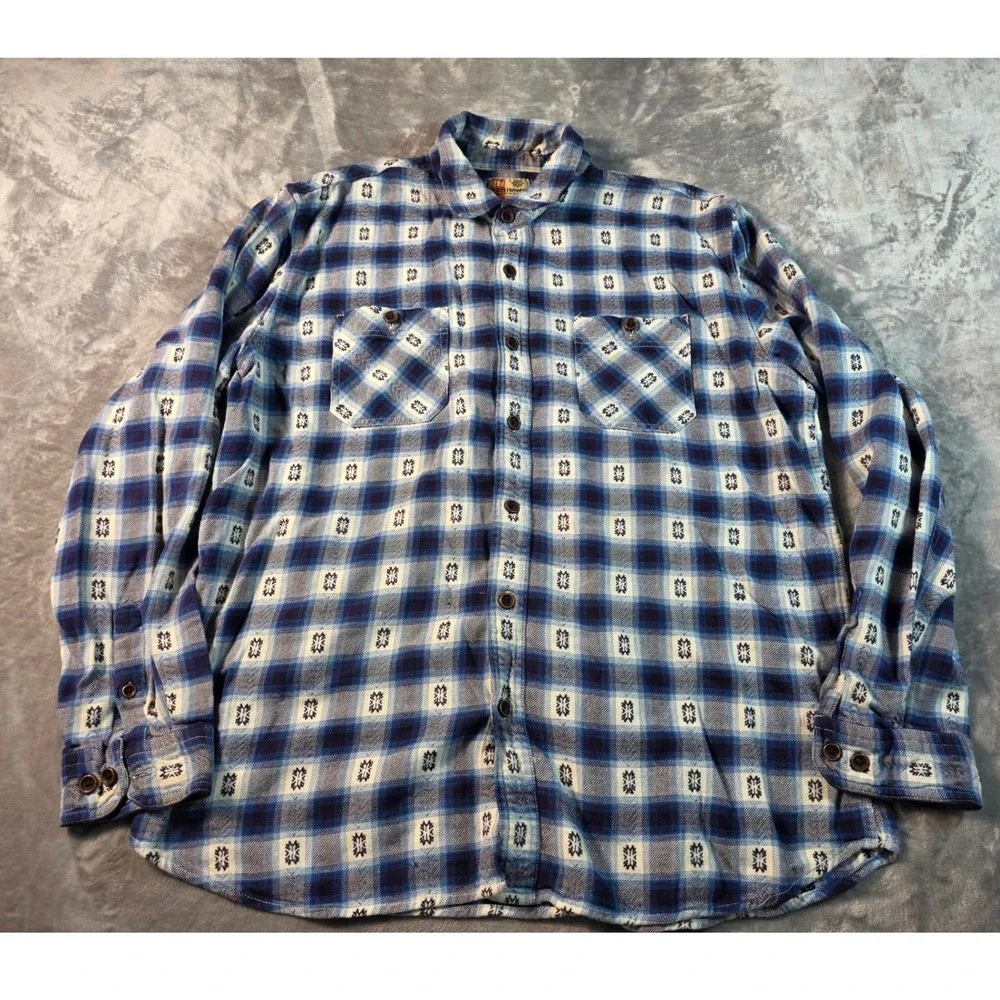 Ruff‎ Hewn Flannel Shirt Mens XL Blue Plaid Geometric Long Sleeve Button Up